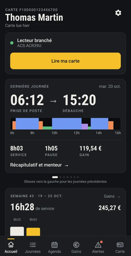 Le même écran en mode sombre.